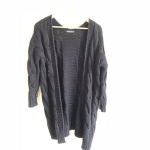 Chunky Knit Knee Length Open Cardigan